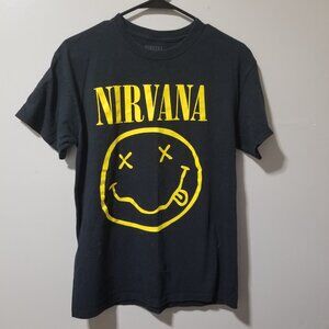 Nirvana Smiley Face T Shirt Black Yellow Short Sleeve Men's Medium